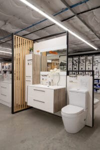 Bathroom fixtures displayed by brand and price point